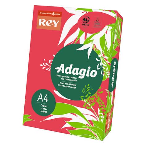 Carta colorata A4 International Paper Rey Adagio 80 g/m² rosso intenso -  Risma da 500 fogli - ADAGI080X645